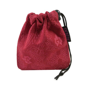 Leckerli-Beutel mit Kordelzug aus Baumwoll- Canvasstoff  Rot mit floralen Ornamenten.