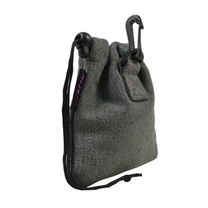 Leckerli-Beutel mit Kordelzug und Karabiner aus Baumwoll- Canvasstoff, Grau.