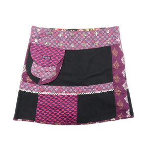 Winterrock Wollrock Wickelrock aus Wolle Tweed Lila-Black