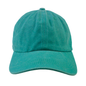 Sommer-Cap aus 100 % gewaschener Baumwolle in Türkis, Vorderansicht mit gebogenem Schirm.