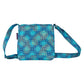 Kleine Tasche, Umhängetasche aus Baumwolle, Türkis, dunkelblau mit Muster und goldenen Paisley-Elementen.