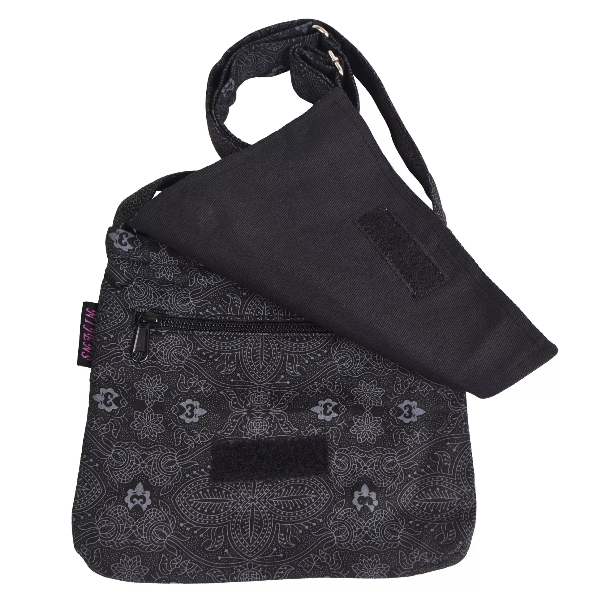 Kleine Tasche mit dem verstellbarem Riemen, Stoff-Baumwolle schwarze Farbe 2