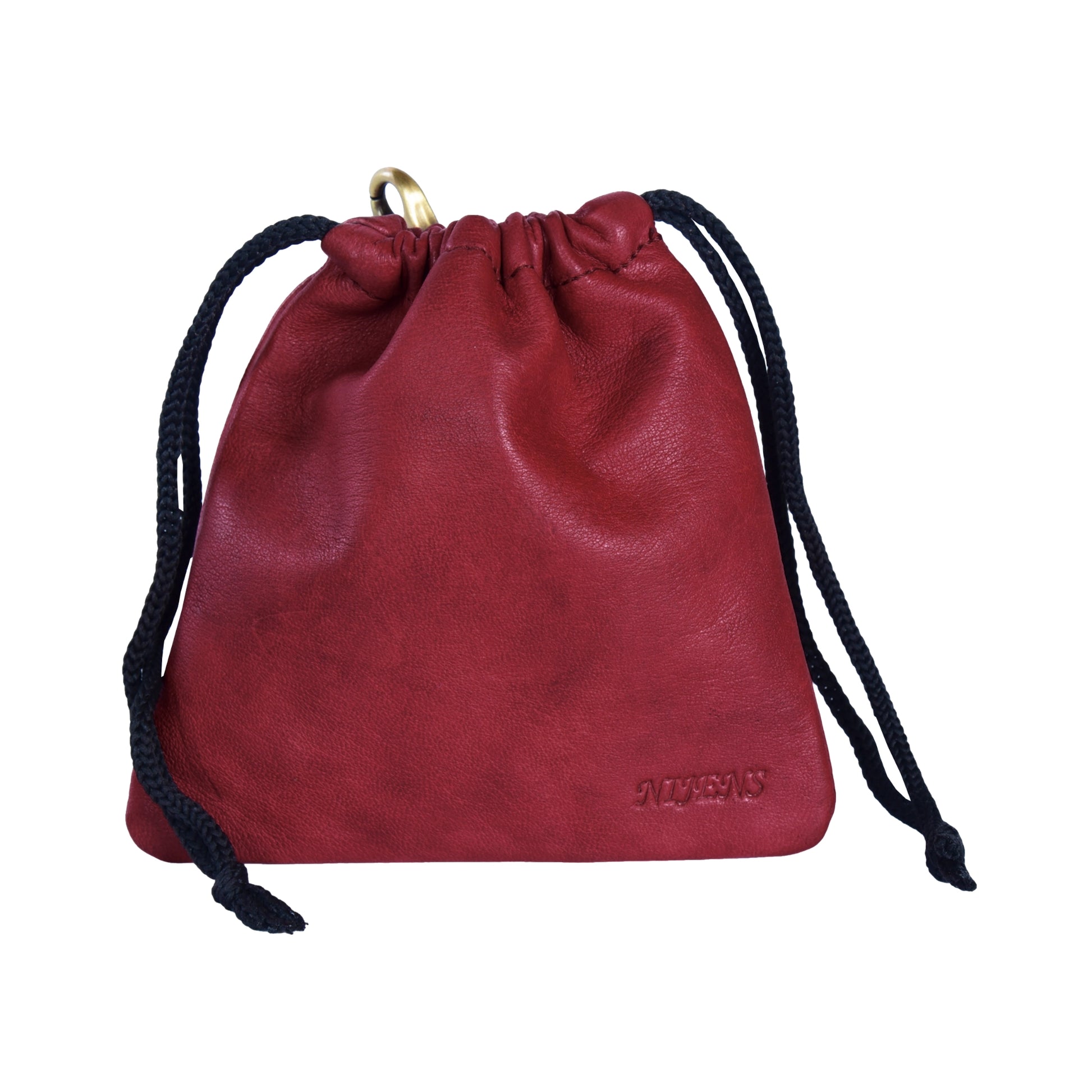 Rote Leder Leckerli-Tasche mit Karabiner und mit Zugkordel - Nijens Shop