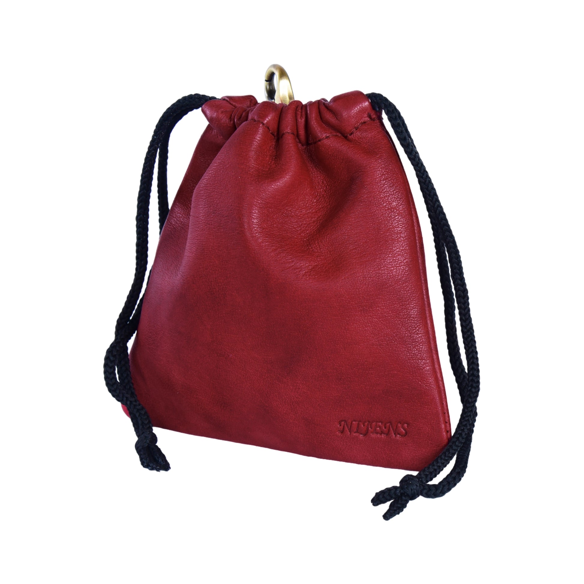 Rote Leder Leckerli-Tasche mit Karabiner und mit Zugkordel 3