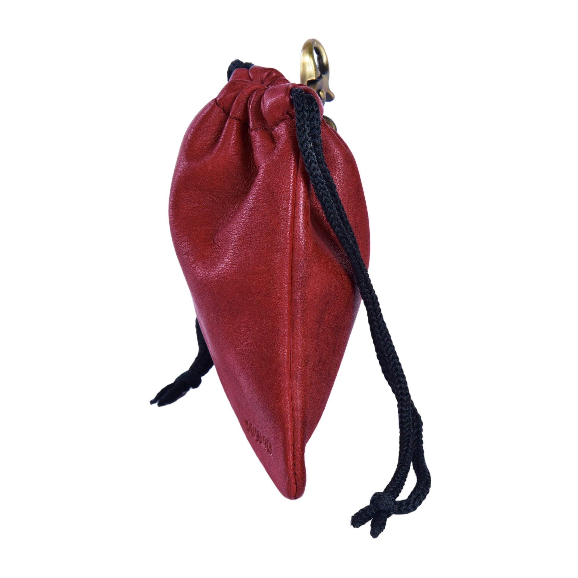 Rote Leder Leckerli-Tasche mit Karabiner und mit Zugkordel 4