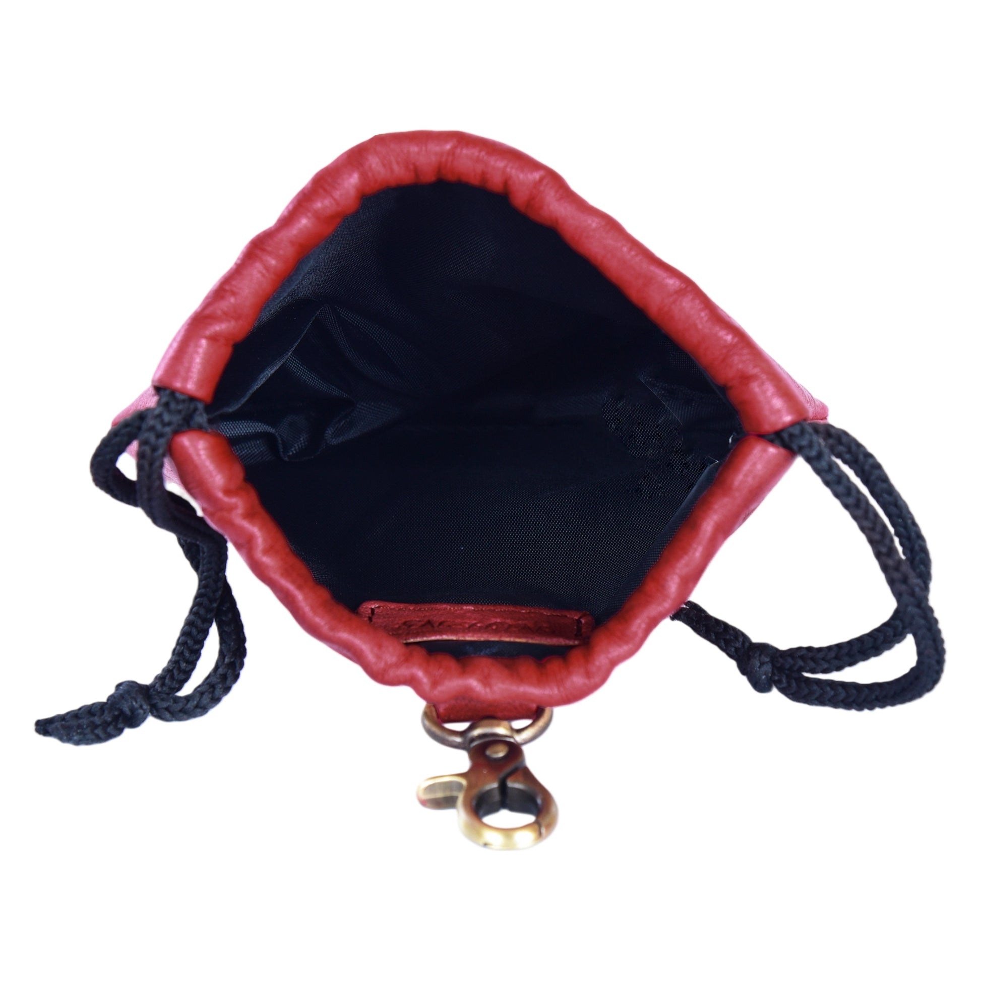 Rote Leder Leckerli-Tasche mit Karabiner und mit Zugkordel 6