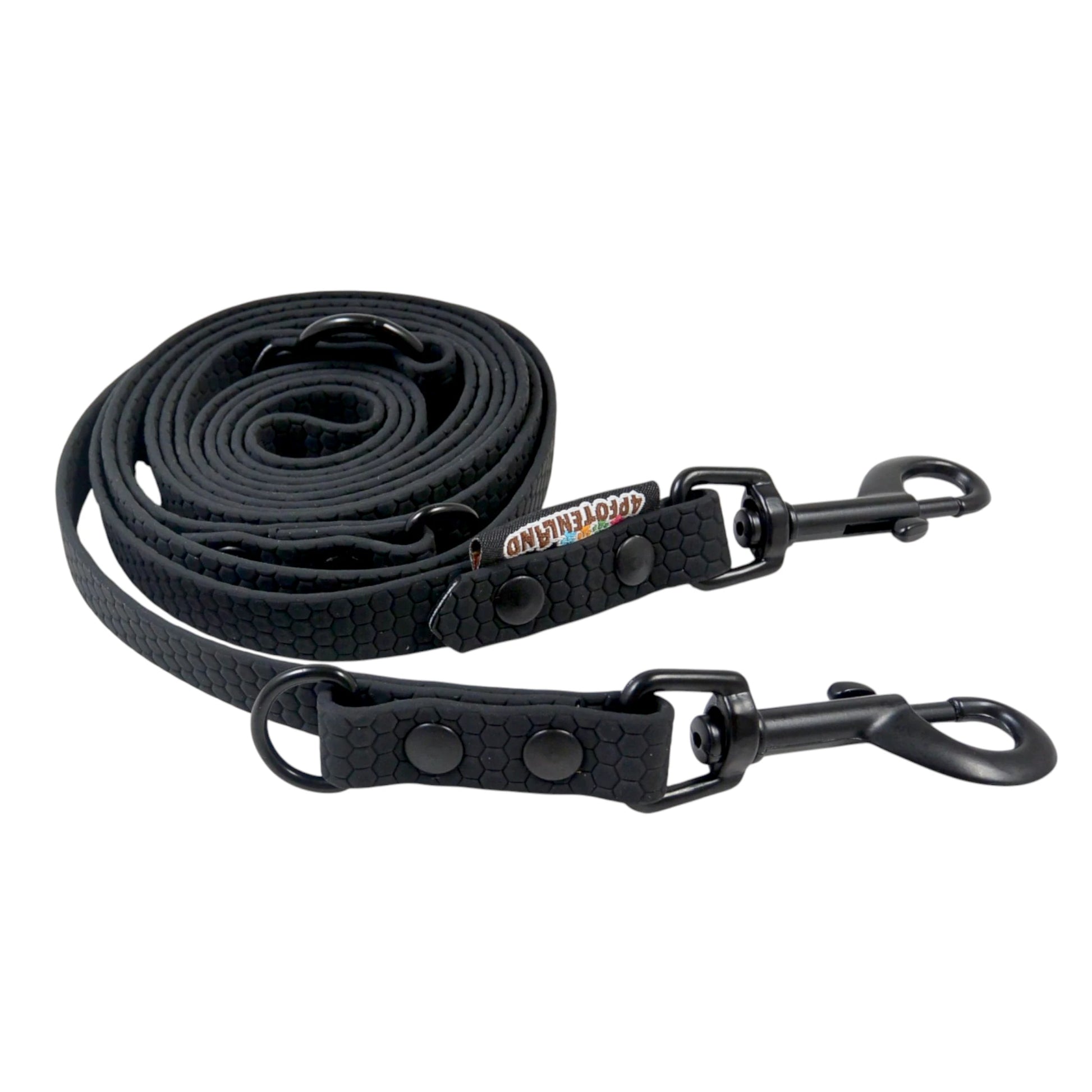 CaniThane Grip Hundeleine in Schwarz mit zwei schwarzen Karabinern, D-Ringen und verstellbarer Länge