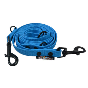 CaniThane Grip Hundeleine in Blau mit zwei schwarzen Karabinern, D-Ringen und verstellbarer Länge