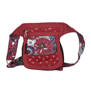 Wendbare Bauchtasche Stoff Rot mit Blumenmuster - Nijens Shop