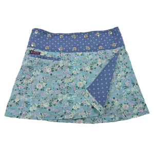 Sommerrock, Wenderock kurz aus Baumwollstoff Blau, Stoffmuster Mix Blumen.