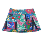 Sommerrock aus Baumwolle in Pink/Türkis im Mustermix. Umfang ist verstellbar mit doppelter Druckknopfleiste mit Seitentasche.