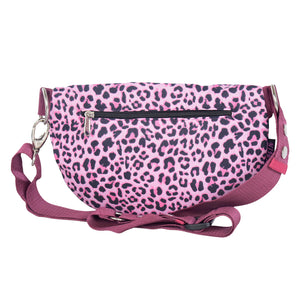 Rückansicht der Leopard-Bauchtasche Rosa mit verstellbarem Gurt