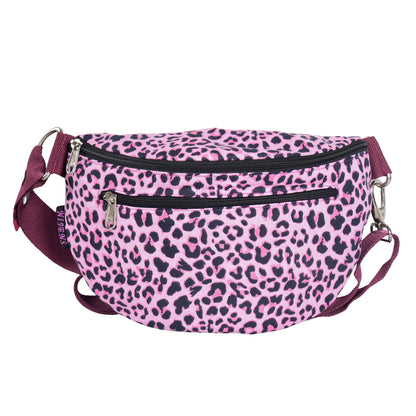 Frontansicht Bauchtasche im Leopardenlook Rosa mit Reißverschlussfächern