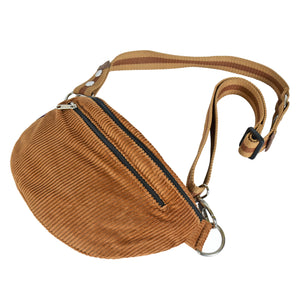 Bauchtasche aus braunem Cord von Nijens mit verstellbarem Gurt und Reißverschlussfach