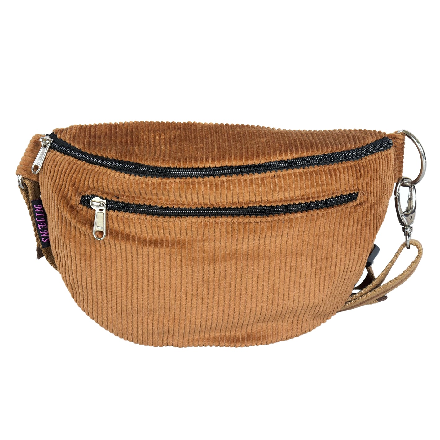 Cord-Bauchtasche von Nijens in Braun mit zwei Reißverschlussfächern vorne