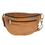 Cord-Bauchtasche von Nijens in Braun mit zwei Reißverschlussfächern vorne