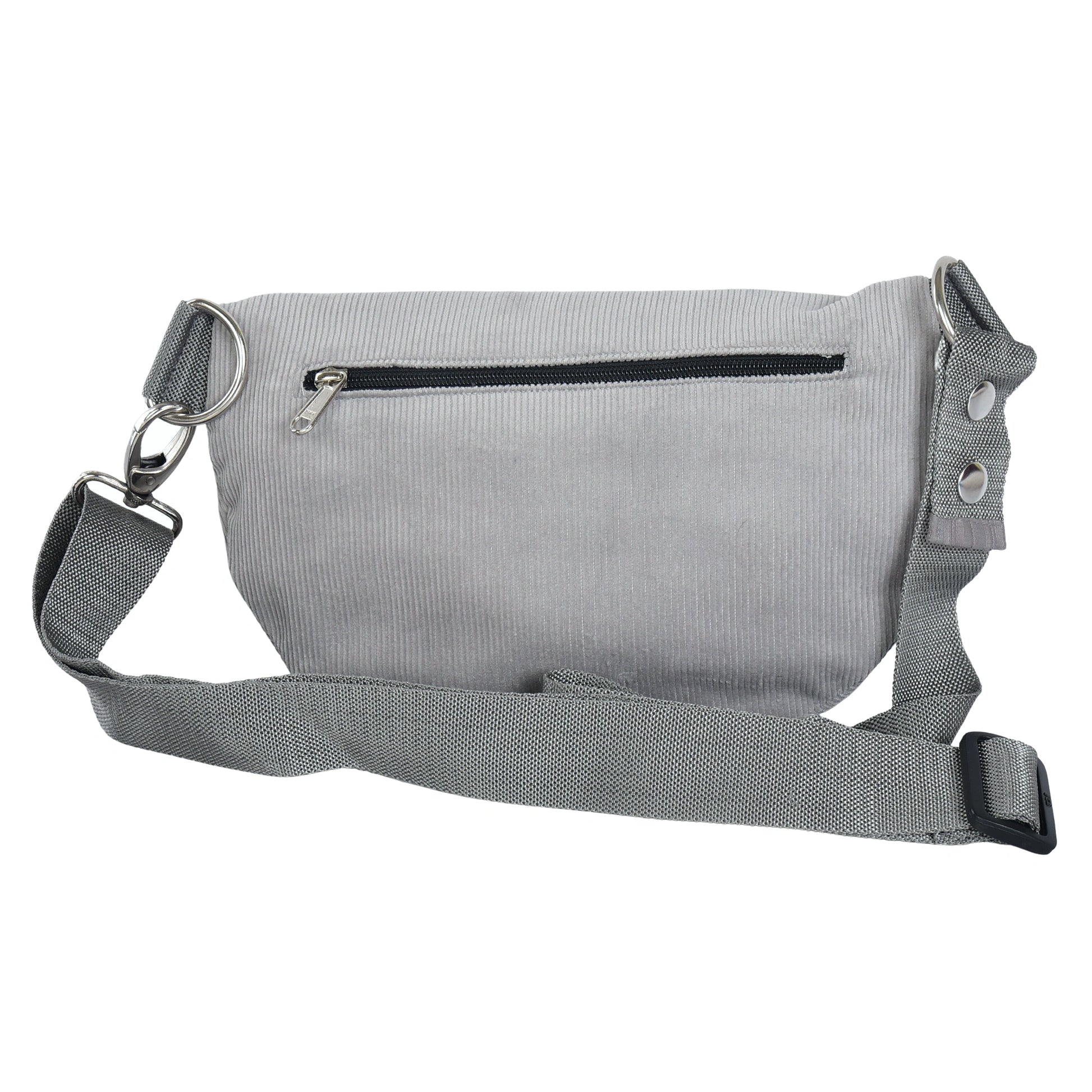 Rückseite der hellgrauen Crossbodybag mit Tragegurt