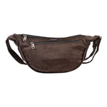 Schokobraune Cord-Crossbody-Tasche „Rishikesh“ von Nijens in Frontalansicht, mit Reißverschluss und verstellbarem Gurt