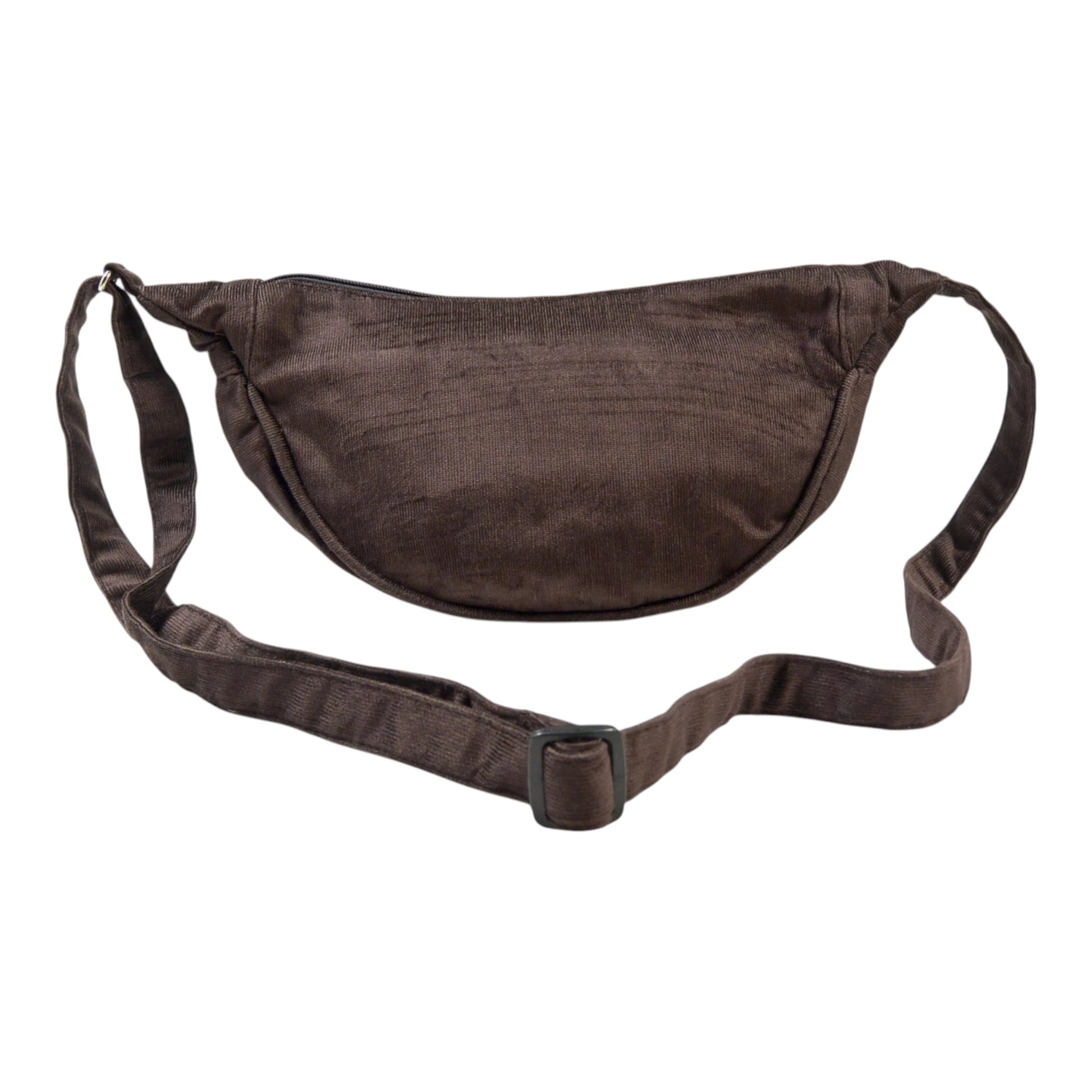 Schokobraune Cord-Crossbody-Tasche „Rishikesh“ von Nijens in Rückansicht, mit verstellbarem Gurt