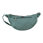 Crossbodybag „Rishikesh“ aus Cord Salbei von Nijens in Frontalansicht, mit zwei Reißverschlussfächern und verstellbarem Schultergurt