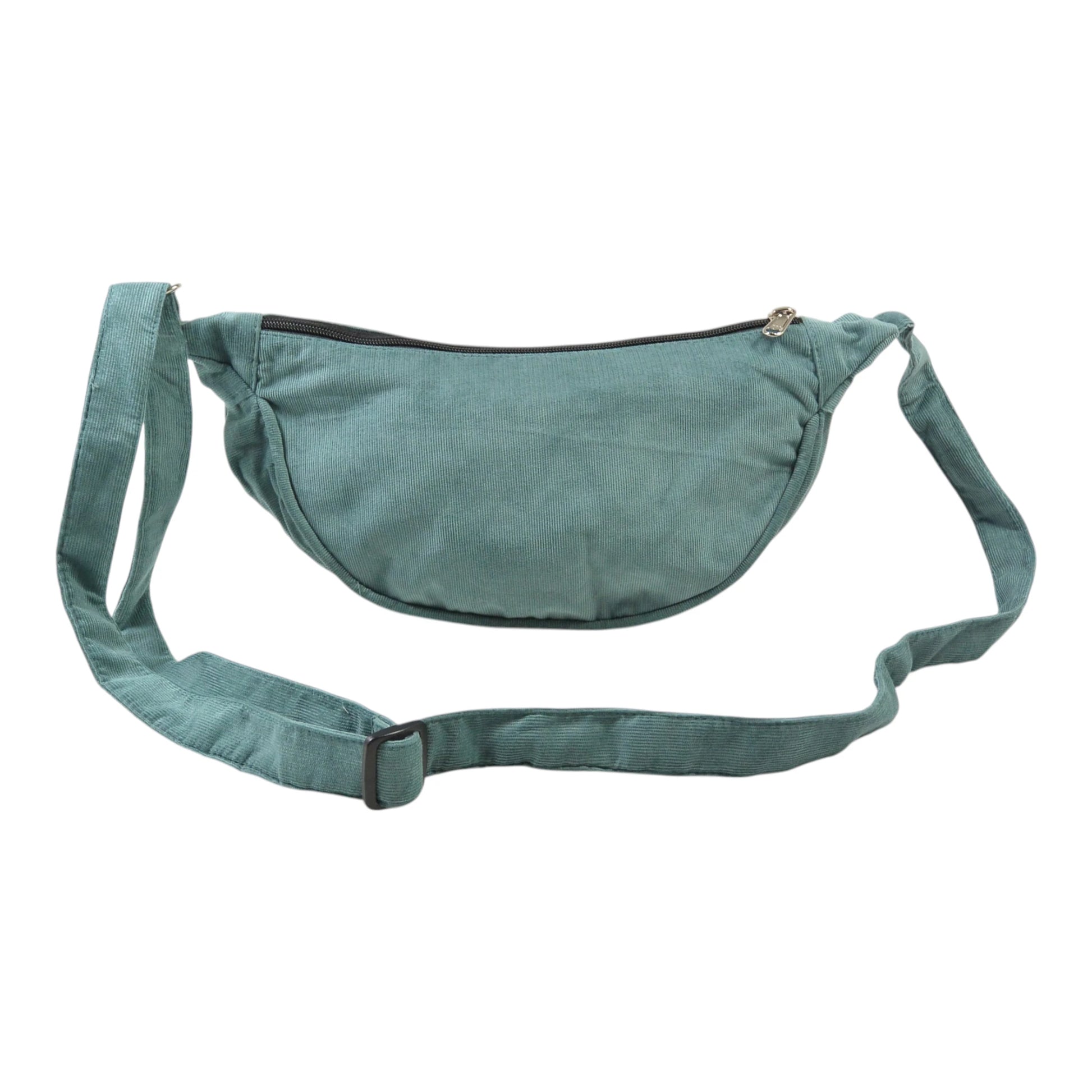 Crossbodybag „Rishikesh“ aus Cord Salbei von Nijens in Rückansicht, mit verstellbarem Schultergurt