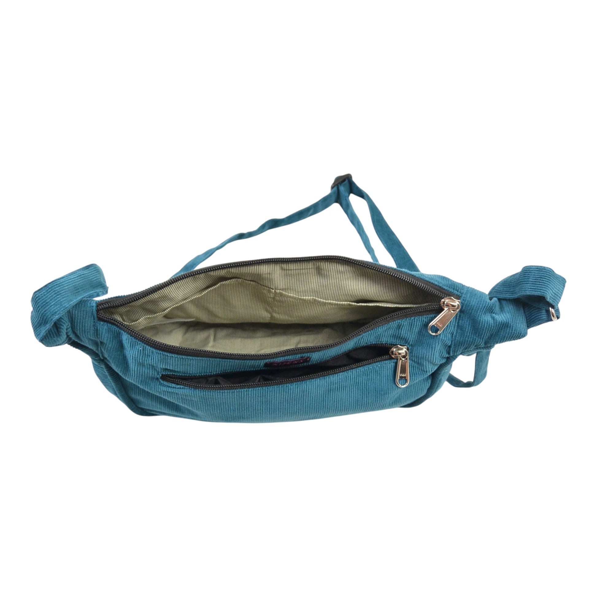 Offene Rishikesh Crossbodybag aus Cord Petrol - geräumiges Hauptfach mit praktischer Innenaufteilung entdecken.