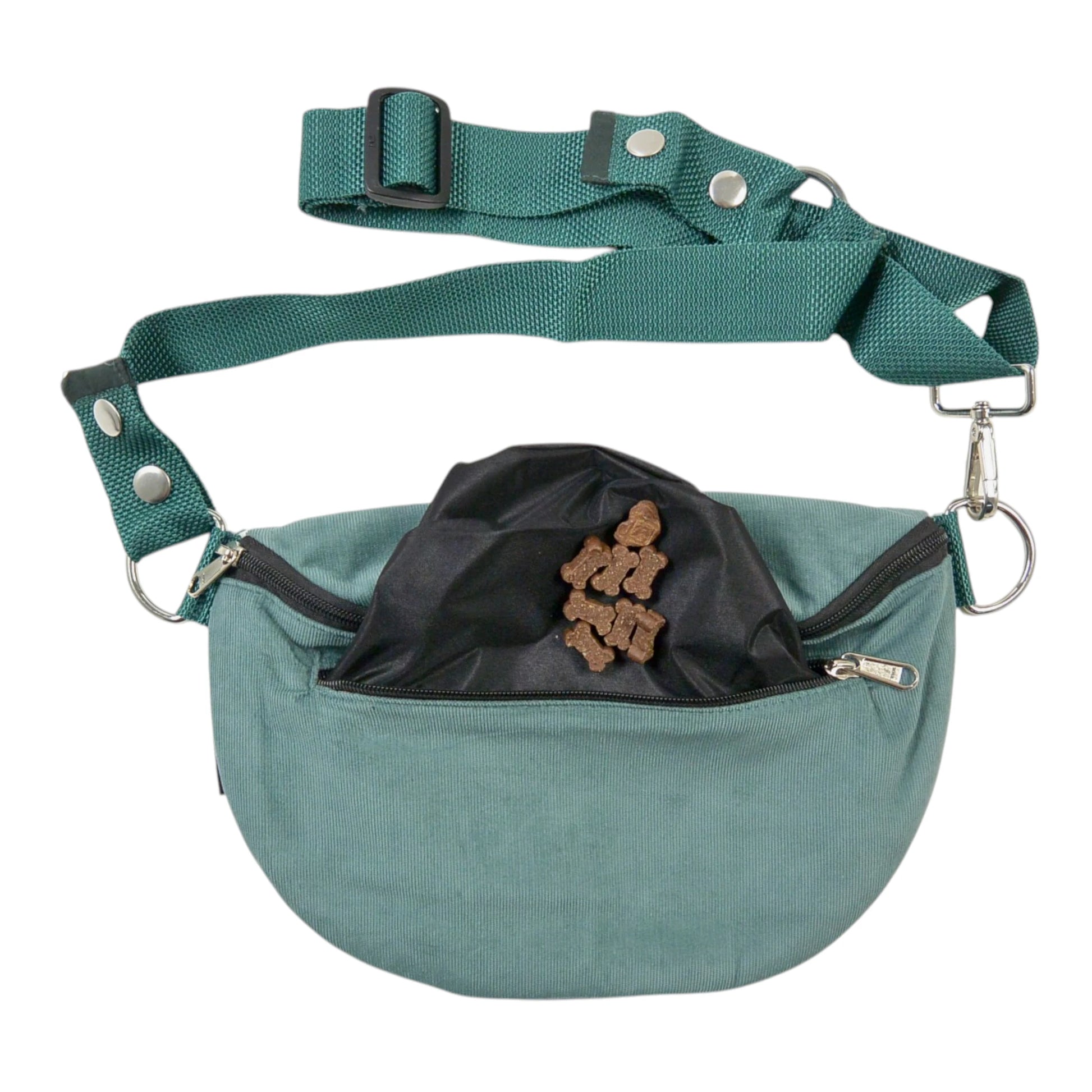 Salbeigrüne Cord Crossbody Bag mit auswaschbarem Leckerli-Fach und Hundeleckerlis