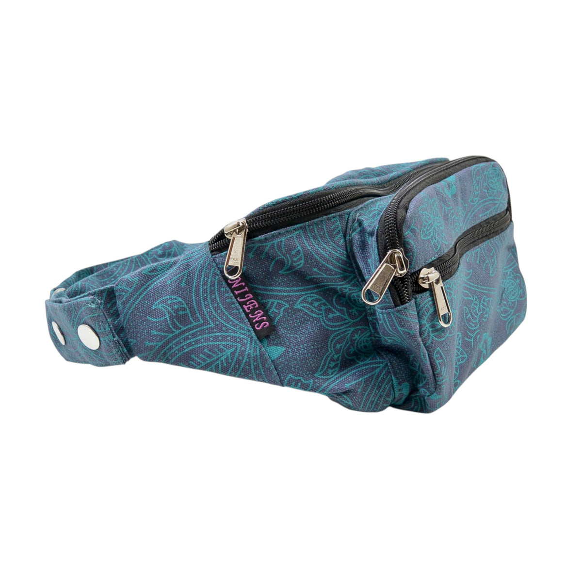 Bag Torino aus Canvas Stoff Petrol mit Ethno-Muster und mehreren Reißverschlussfächern