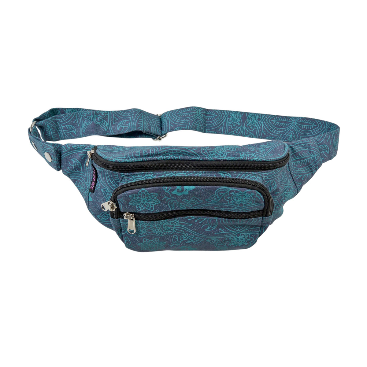 Crossbody Bag Torino aus Canvas Stoff Petrol mit Ethno-Muster und mehreren Reißverschlussfächern