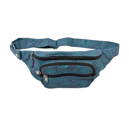 Crossbody Bag Torino aus Canvas Stoff Petrol mit Ethno-Muster und mehreren Reißverschlussfächern