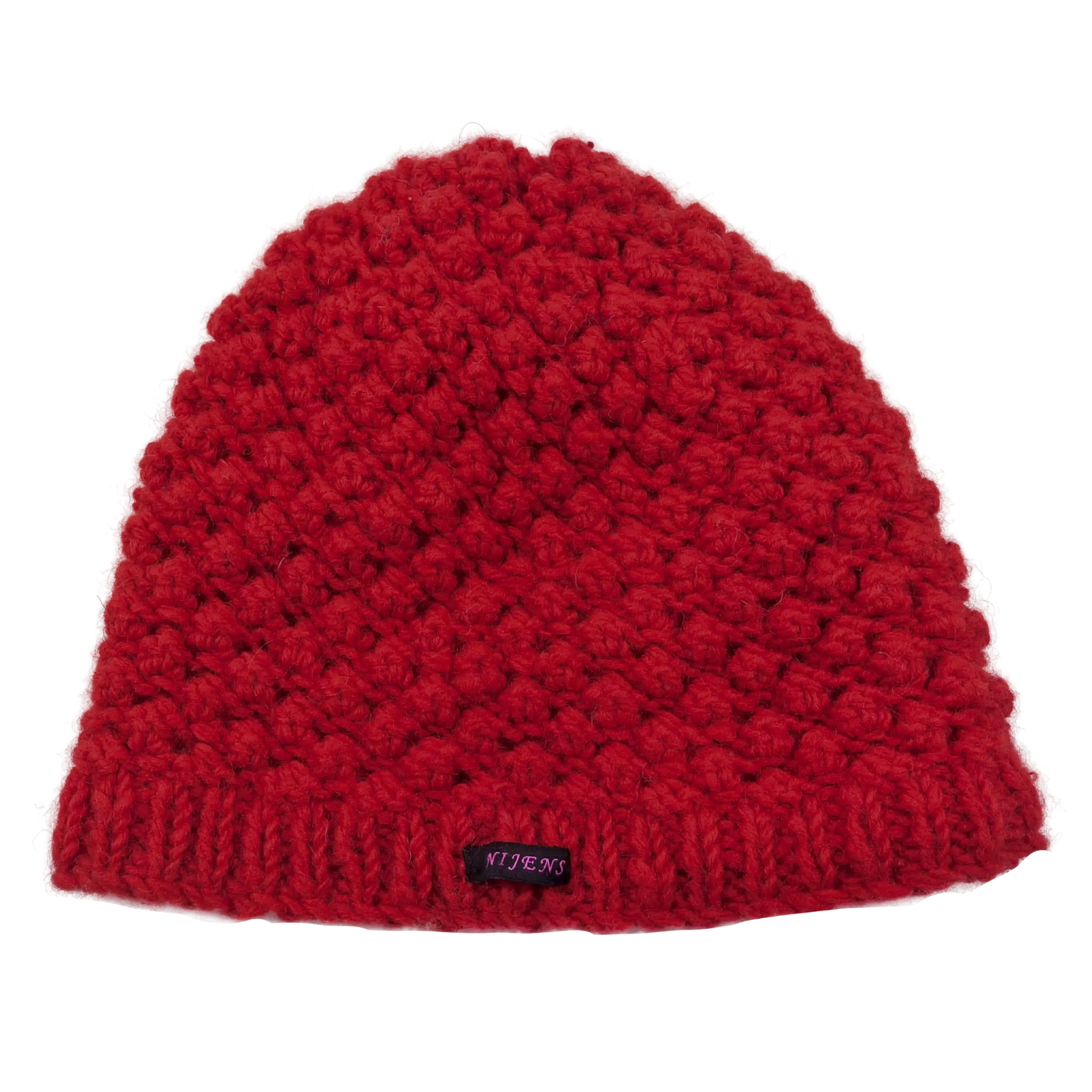 Handgestrickte kurze Beanie Mütze, Wollmütze aus Schurwolle, Rot.