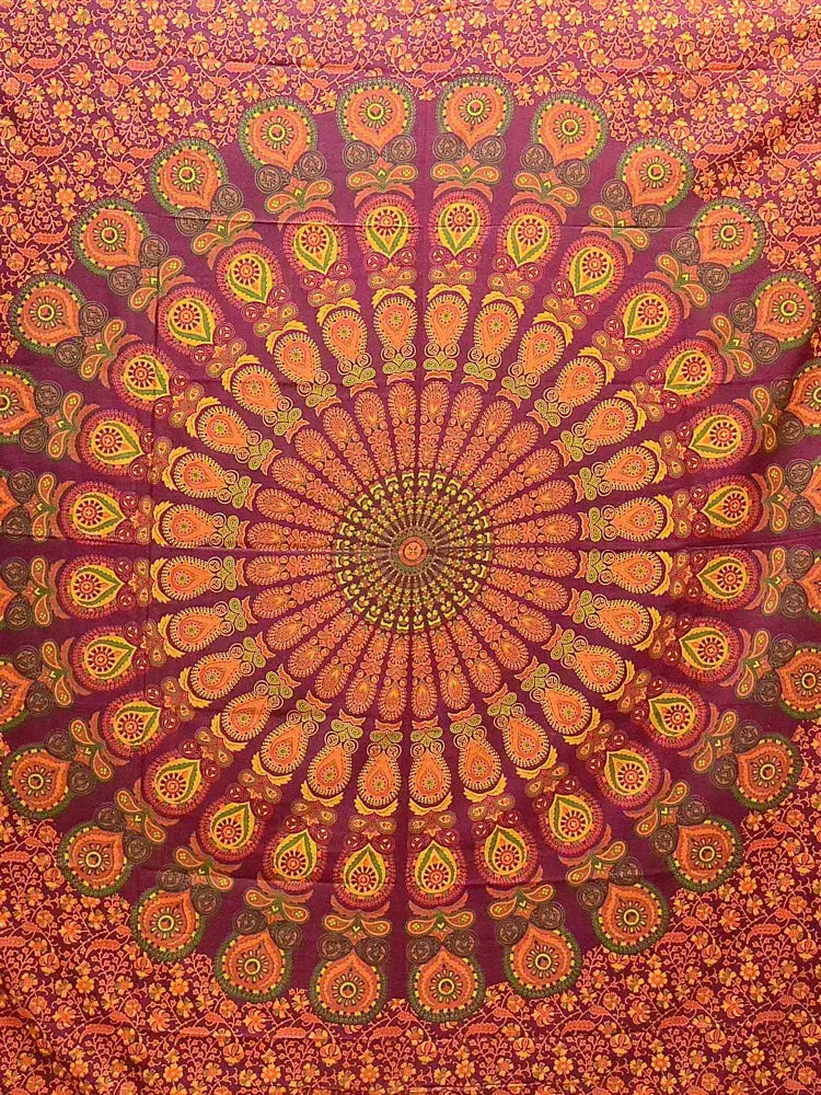 Stoff Laken Bettuch Tagesdecke Mandala Hippie Dekor Decke Orange-rot