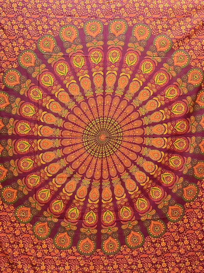 Stoff Laken Bettuch Tagesdecke Mandala Hippie Dekor Decke Orange-rot