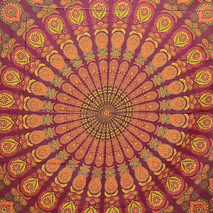 Stoff Laken Bettuch Tagesdecke Mandala Dekor Decke Orange-Rot