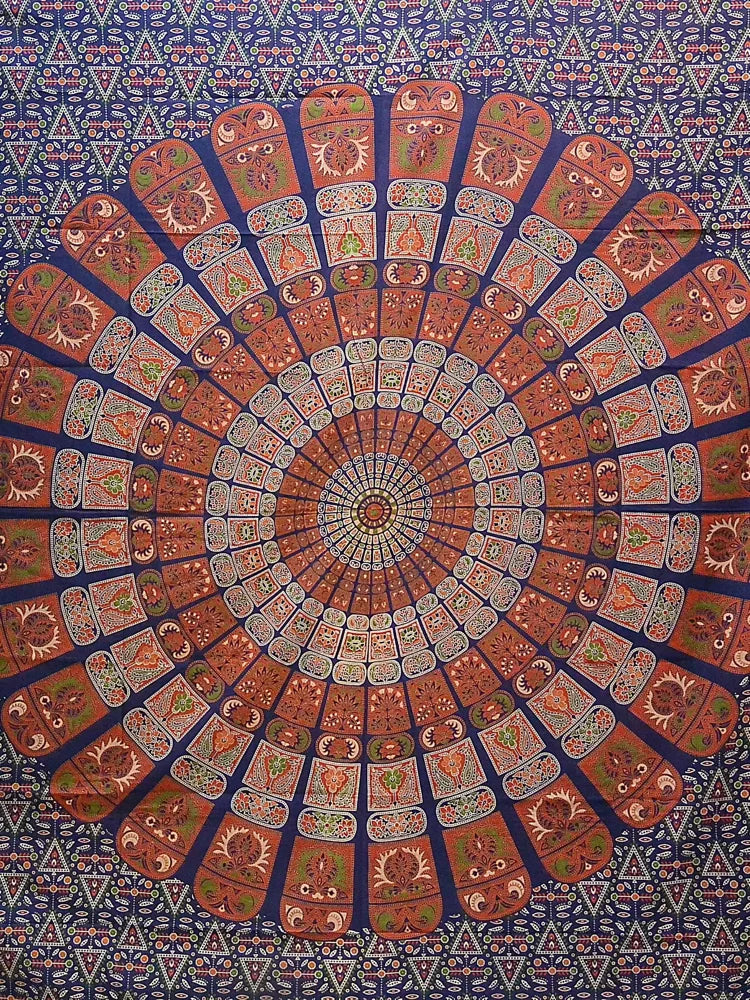 Indisches Mandala Stoff Tagesdecke Blau-Rot