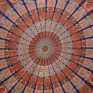 Indisches Mandala Stoff Tagesdecke Blau-Rot 2