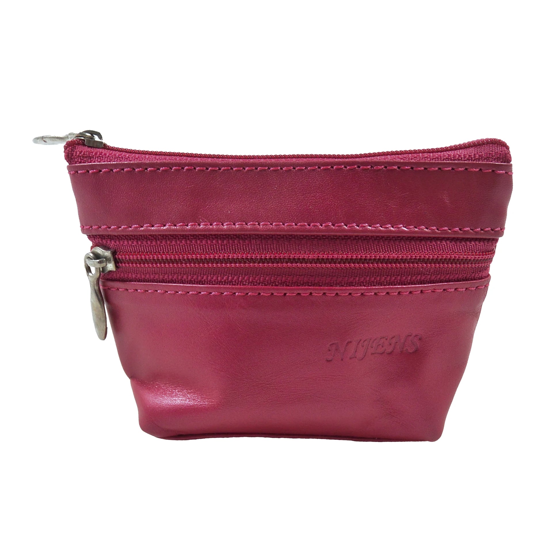 Kleiner Geldbeutel, Geldbörse aus Leder Pink mit einem großen Reißverschlussfach und einem kleinen an der Seite.