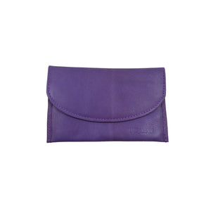 Kleines Portemonnaie aus Leder violett mit einem Mini-Münzfach und integriertem Schlüsselring.