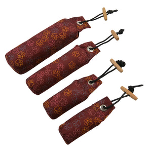 DOG BONE Wurf-Dummys, Polyesterstoff mit Pfotenmuster, Rot, Bunt.