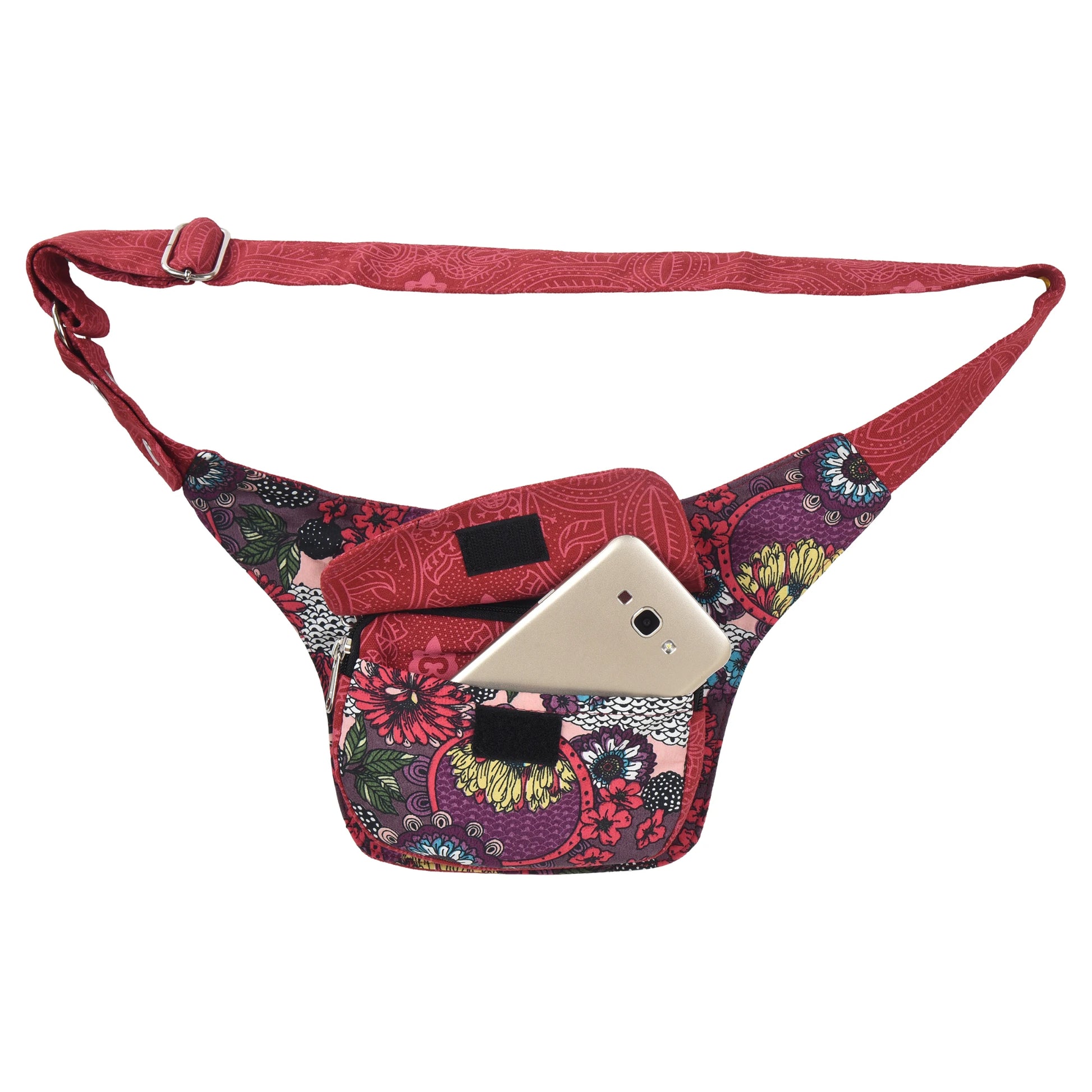 Bauchtasche Hippie Tasche in Rot mit Blumenmuster 4