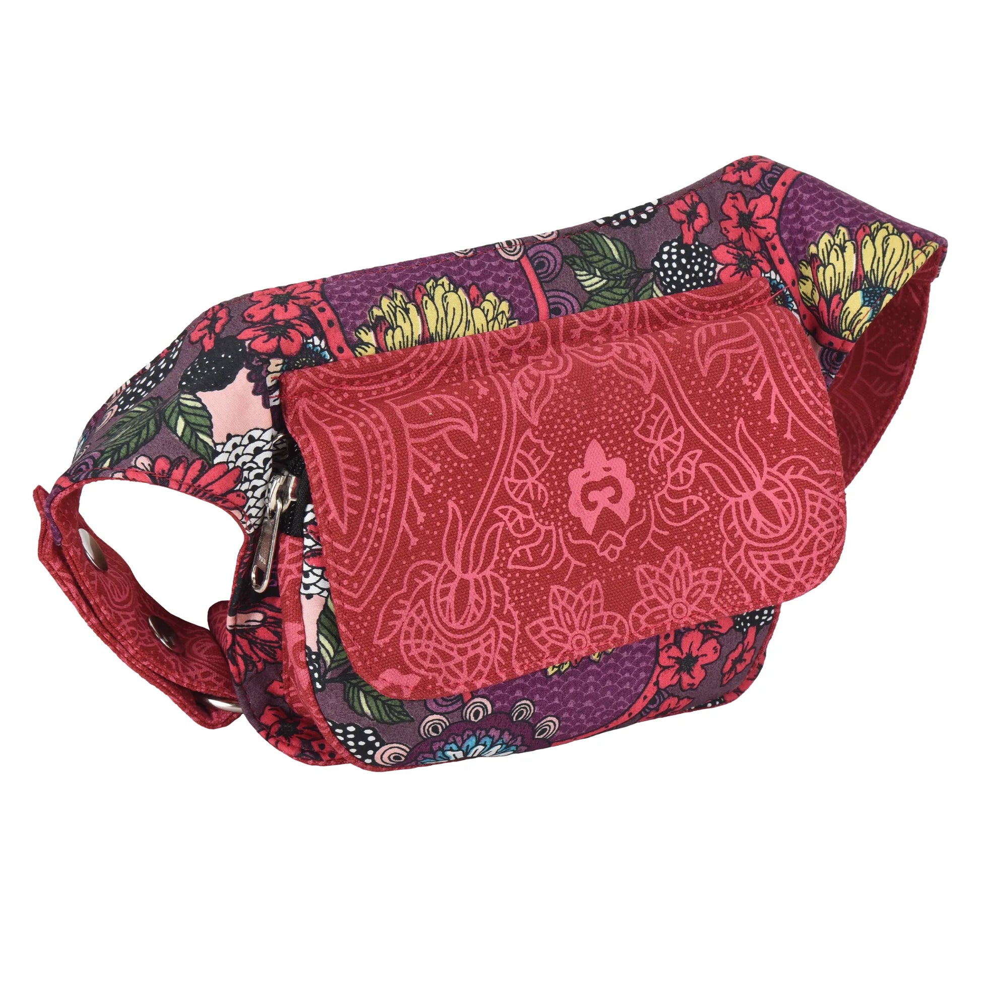 Bauchtasche Hippie Tasche in Rot mit Blumenmuster 2