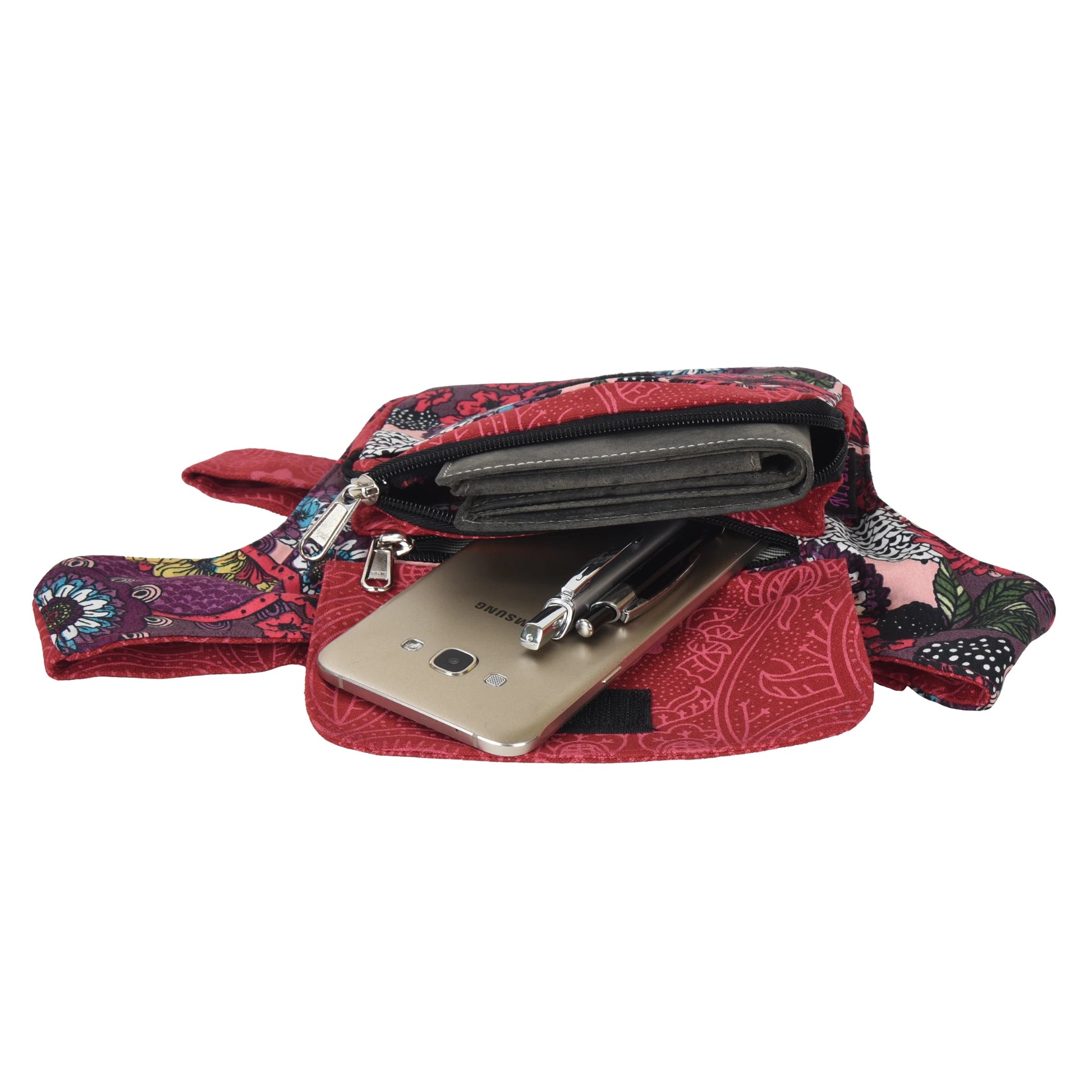 Bauchtasche Hippie Tasche in Rot mit Blumenmuster 3