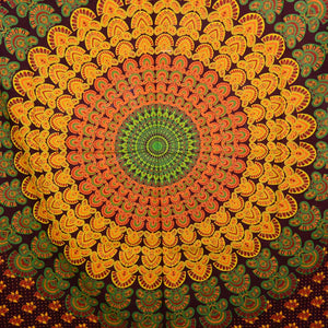 Indisches Mandala Hippie Laken Stoff in Orange-Grün Decke - Nijens