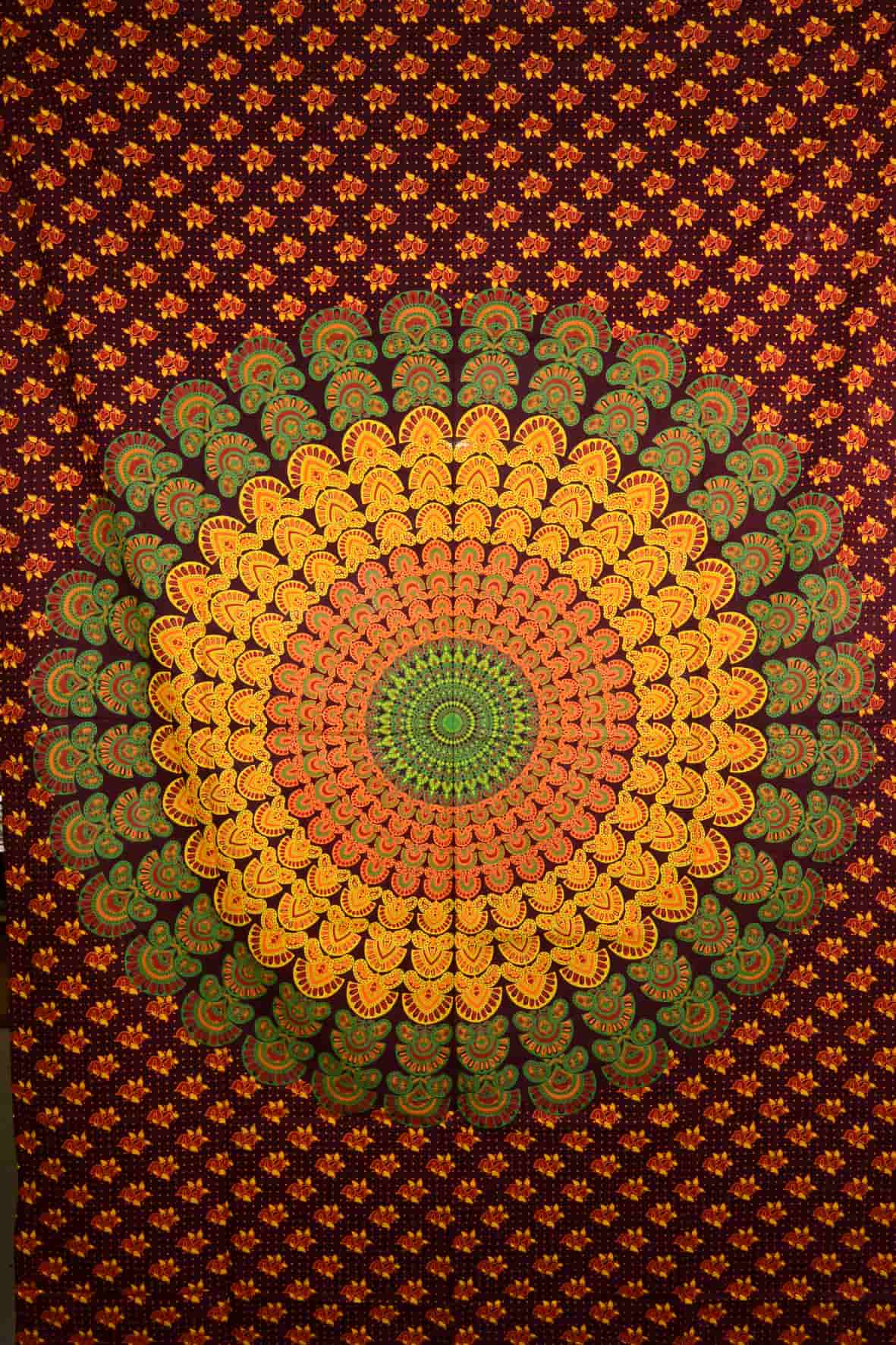 Indisches Mandala Hippie Laken Stoff in Orange-Grün Decke  - Nijens Shop