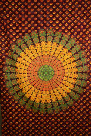 Indisches Mandala Hippie Laken Stoff in Orange-Grün Decke  - Nijens Shop