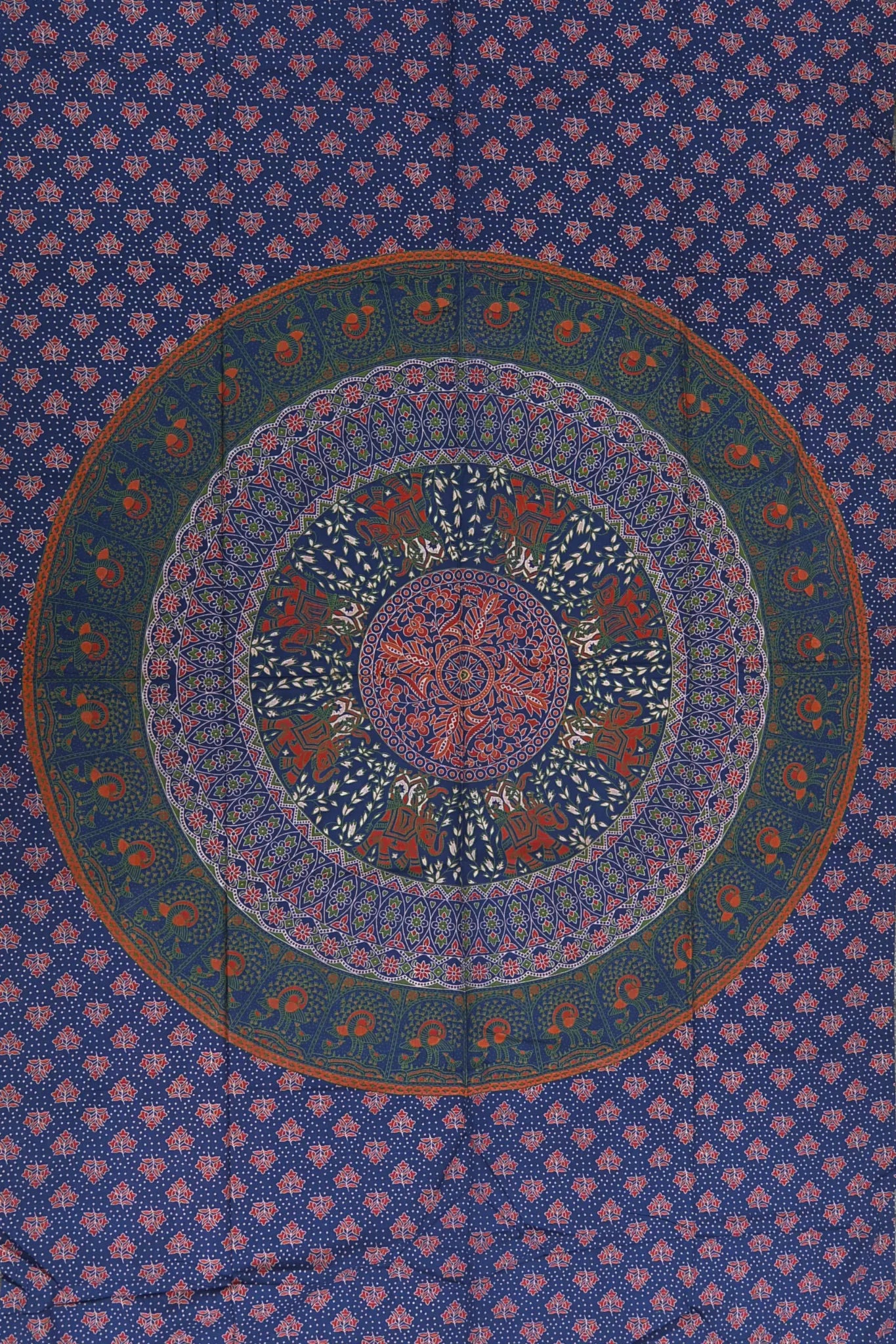 Mandala-Tagesdecke im indischen Stil mit kunstvollem Elefanten- und Blumenmuster in blau-grün