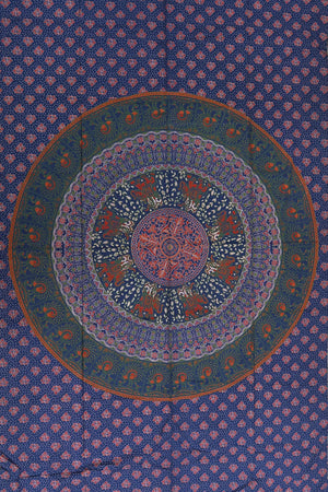 Mandala-Tagesdecke im indischen Stil mit kunstvollem Elefanten- und Blumenmuster in blau-grün