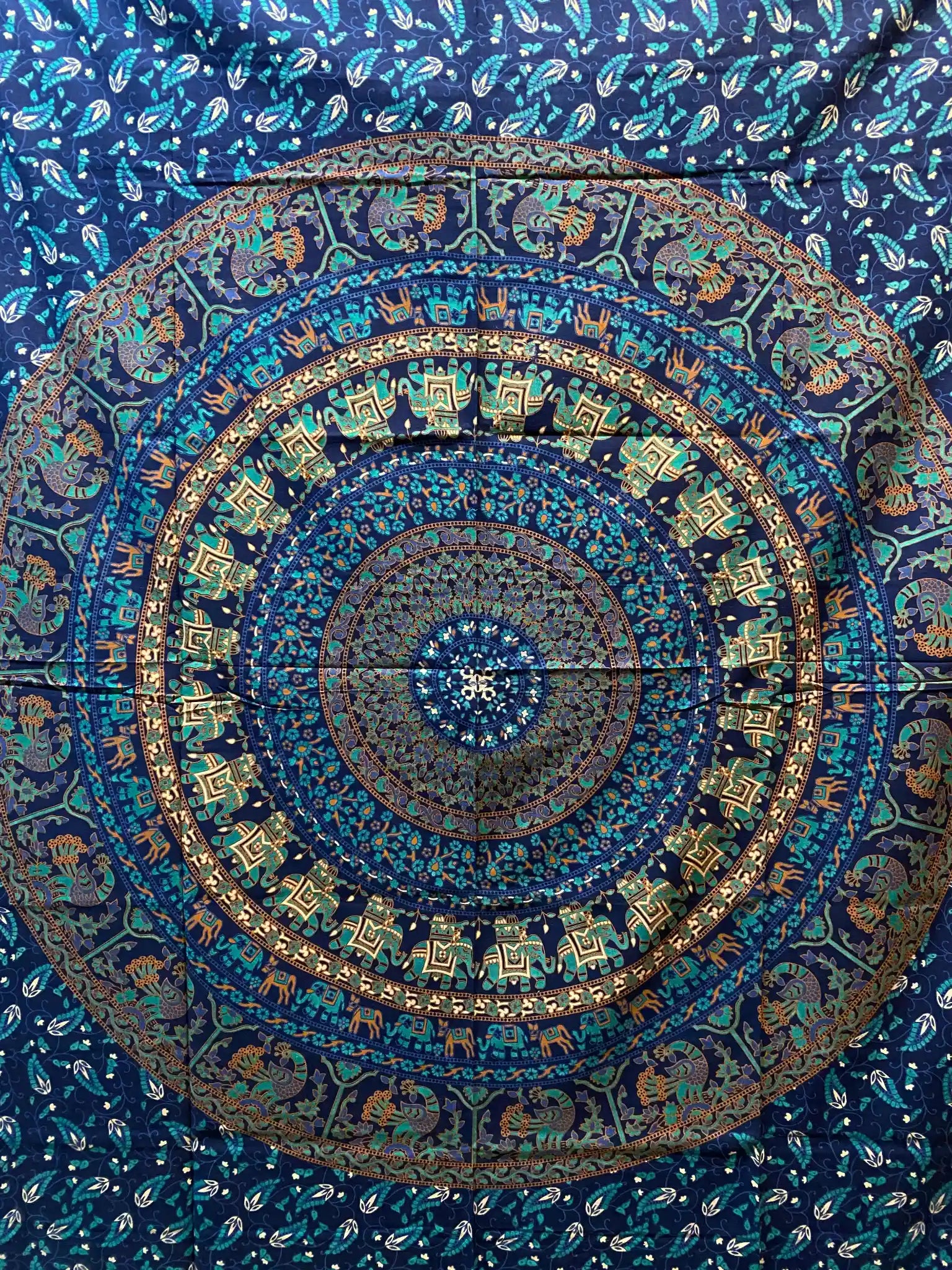 Indisches Mandala Hippie Bettlaken Stoff Laken Blaugrün Decke