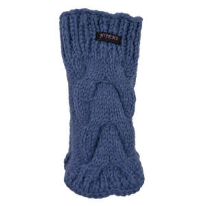 Schurwolle Strickstulpen, Pulswärmer Zopfstrickmuster Blau mit Schlitz für Daumen. Innenfutter Fleece.