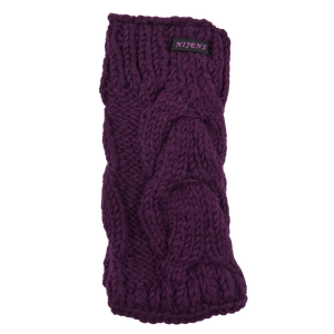 Schurwolle Strickstulpen, Pulswärmer Zopfstrickmuster Violett mit Schlitz für Daumen. Innenfutter Fleece.